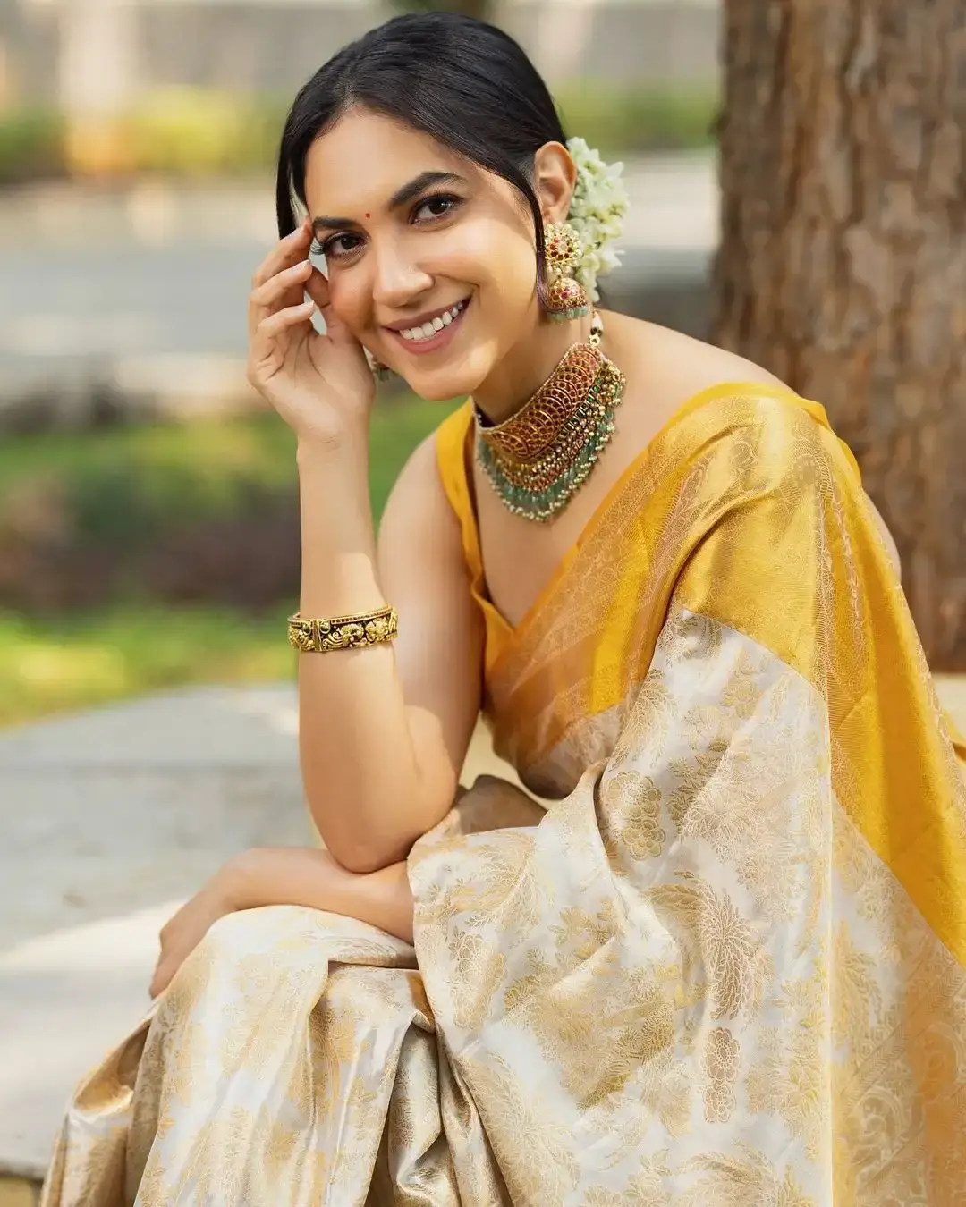 Indian Actress Ritu Varma in Traditional Yellow Saree